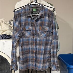 HippyTree Blue and Brown Plaid Button-Up flannel Shirt